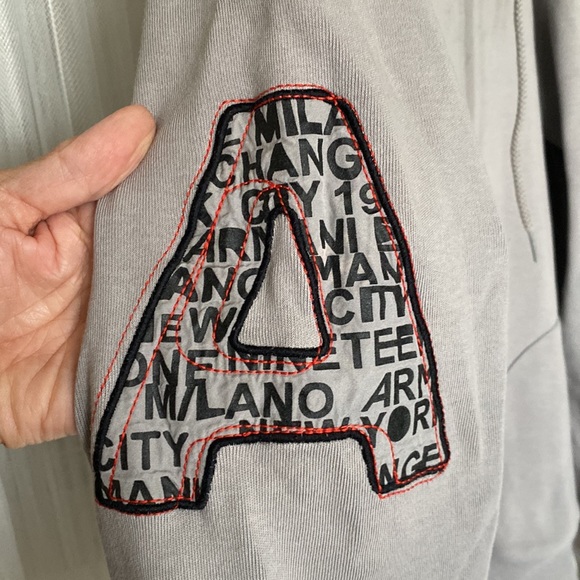 REDUCED 🪷Y2K Armani Exchange light grey hoodie, pullover, embroidery AX on arms - Picture 10 of 17